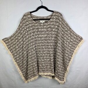 NWT Umgee USA Brown Striped Mohair Blend Fringe Poncho Wrap Sweater boho cottage
